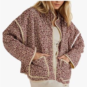 Quilted floral print relaxed fit vintage look boho chic lightweight jacket Med
